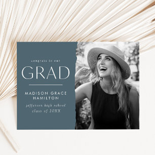 Modern Edge Blue Gray Photo Graduation Announcement