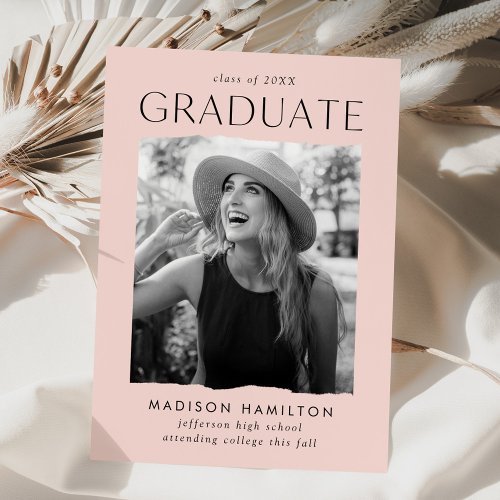 Modern Edge Blush Pink Photo Graduation Announcement