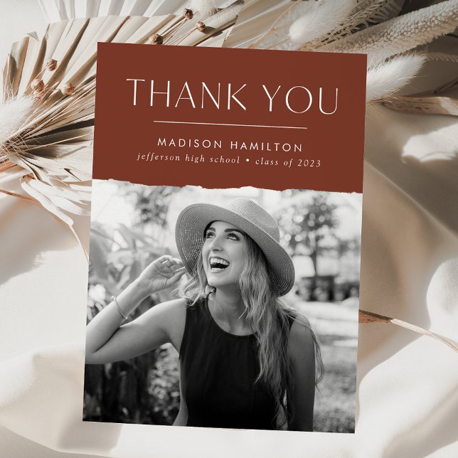 Modern Edge Brown Photo Graduation Thank You Card (Creator Uploaded)