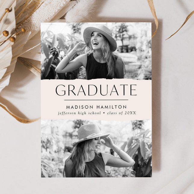 Modern Edge Cream 2 Photo Graduation Announcement (Creator Uploaded)
