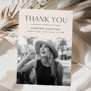Modern Edge Cream Photo Graduation Thank You Card