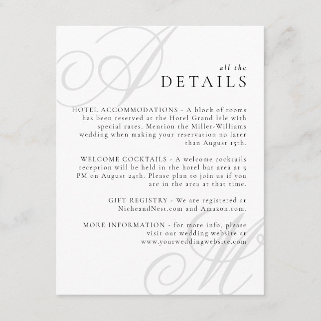 Modern Edge Elegant Minimal Monogram Details Enclosure Card (Front)