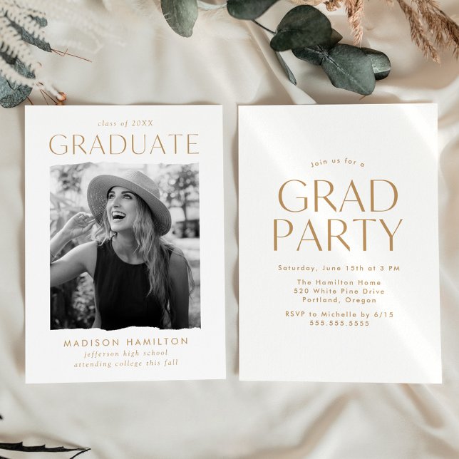 Modern Edge Gold Photo Graduation Party Invitation (Creator Uploaded)
