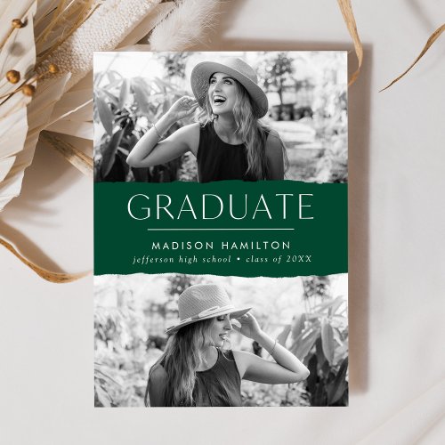 Modern Edge Green 2 Photo Graduation Announcement