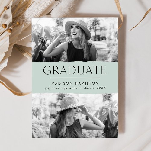 Modern Edge Mint Green 2 Photo Graduation Announcement