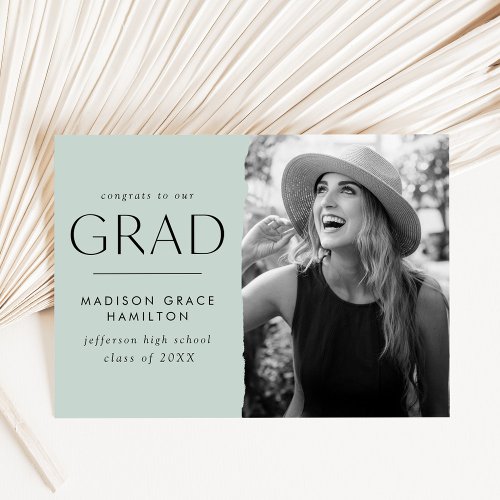 Modern Edge Mint Green Photo Graduation Announcement