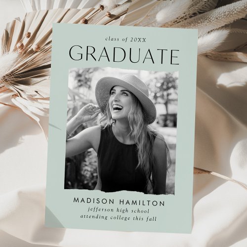 Modern Edge Mint Green Photo Graduation Announcement