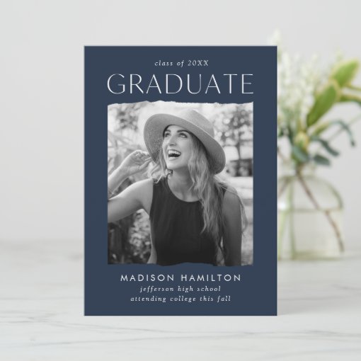 Modern Edge Navy Photo Graduation Party Invitation | Zazzle