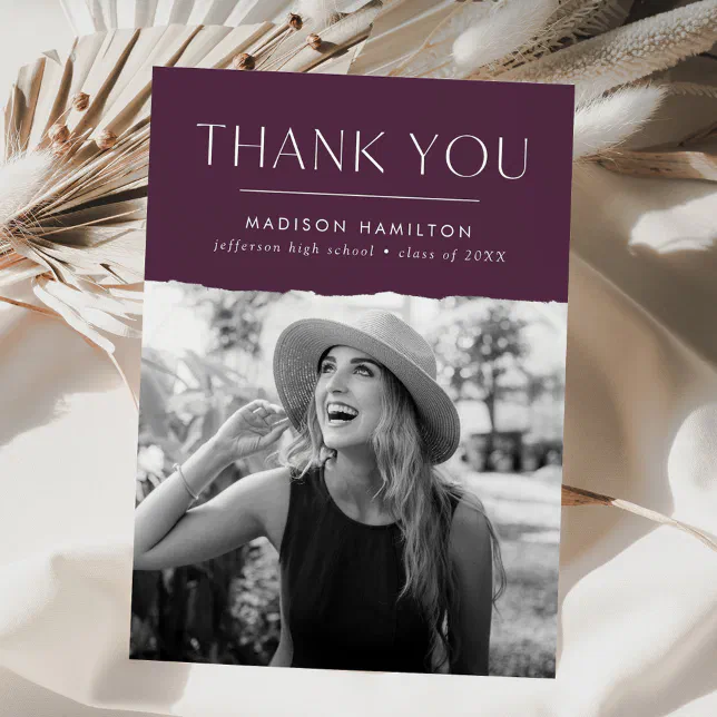 Modern Edge Purple Photo Graduation Thank You Card | Zazzle