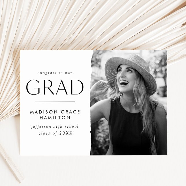 Modern Edge White Photo Graduation Announcement (Creator Uploaded)