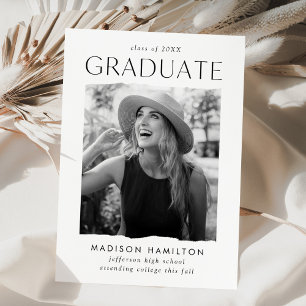 Modern Edge White Photo Graduation Announcement