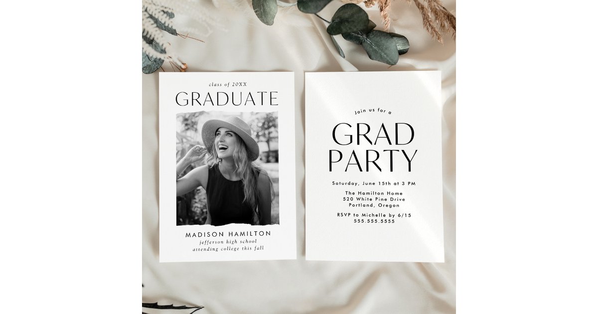 Modern Edge White Photo Graduation Party Invitation | Zazzle