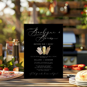 Modern Edgy His & Hers Calligraphy BBQ & Brews Invitation