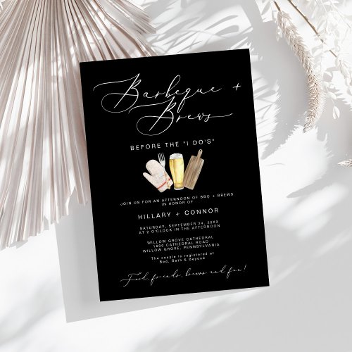 Modern Edgy His  Hers Calligraphy BBQ  Brews Invitation