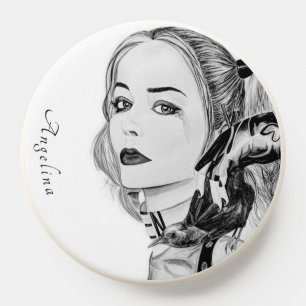 Modern Edgy Punk Girl and Raven Personalized PopSocket