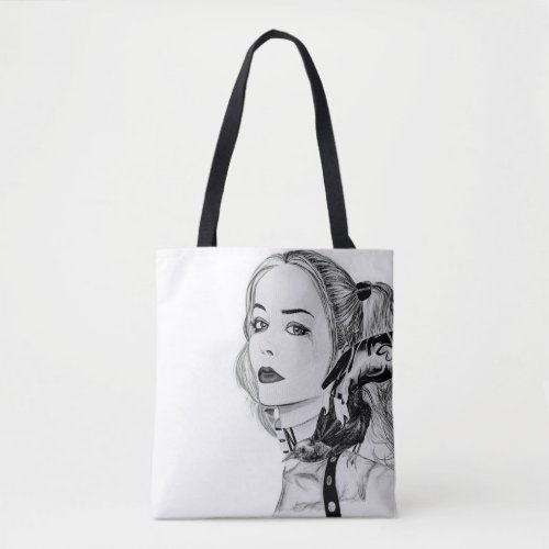 Modern Edgy Punk Girl and Raven Tote Bag