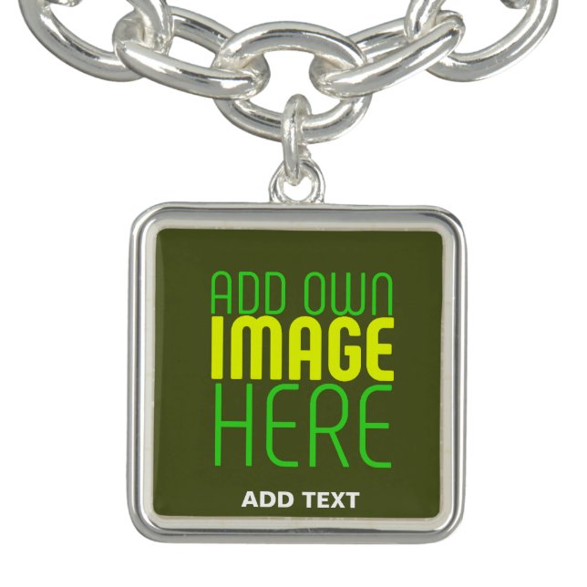 MODERN EDITABLE ARMY GREEN IMAGE TEXT TEMPLATE BRACELET (Design)