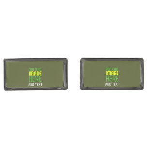 MODERN EDITABLE ARMY GREEN IMAGE TEXT TEMPLATE CUFFLINKS