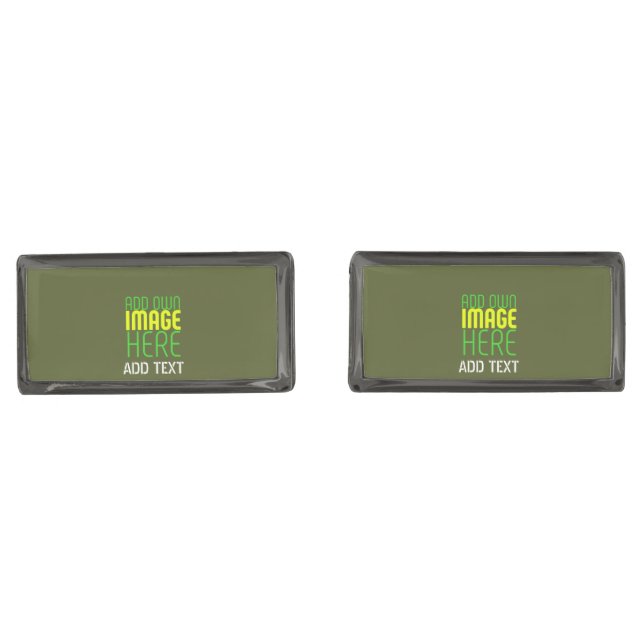MODERN EDITABLE ARMY GREEN IMAGE TEXT TEMPLATE CUFFLINKS (Front)