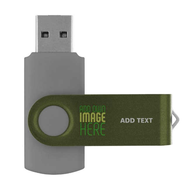 MODERN EDITABLE ARMY GREEN IMAGE TEXT TEMPLATE FLASH DRIVE (Opened)