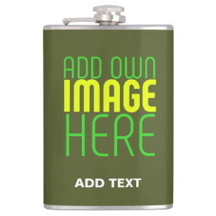 MODERN EDITABLE ARMY GREEN IMAGE TEXT TEMPLATE FLASK