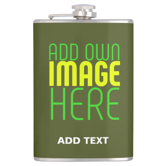 MODERN EDITABLE ARMY GREEN IMAGE TEXT TEMPLATE FLASK (Front)