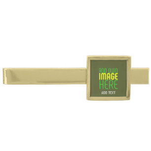 MODERN EDITABLE ARMY GREEN IMAGE TEXT TEMPLATE GOLD FINISH TIE BAR
