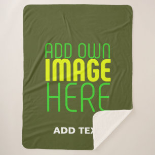MODERN EDITABLE ARMY GREEN IMAGE TEXT TEMPLATE SHERPA BLANKET
