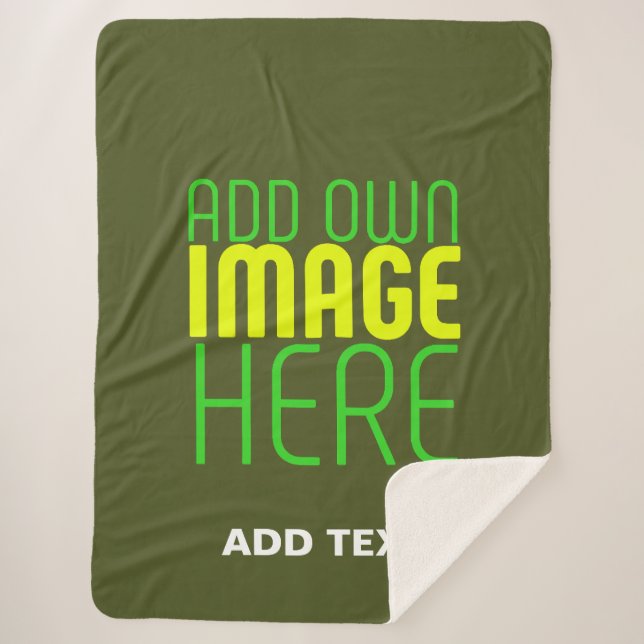 MODERN EDITABLE ARMY GREEN IMAGE TEXT TEMPLATE SHERPA BLANKET (Front)