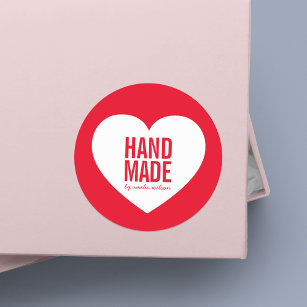 Modern Editable Background Color Handmade Heart Classic Round Sticker