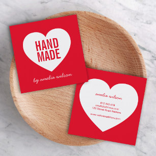 Modern Editable Background Color Handmade Heart Square Business Card