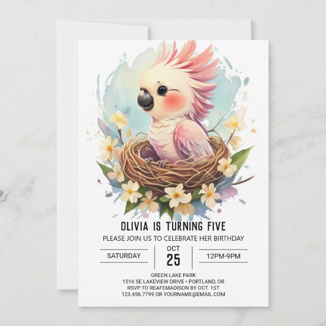 Modern Editable Bird Birthday Invitation (Front)