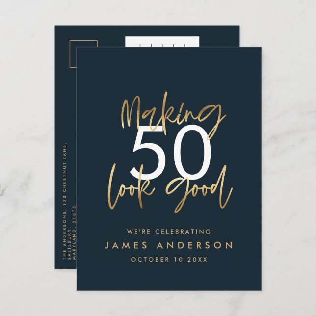 Modern editable birthday simple stylish elegant invitation postcard (Front/Back)
