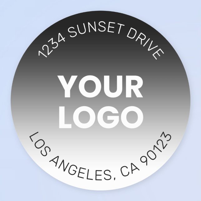 Modern Editable Black White Gradient & Your Logo Classic Round Sticker (Creator Uploaded)