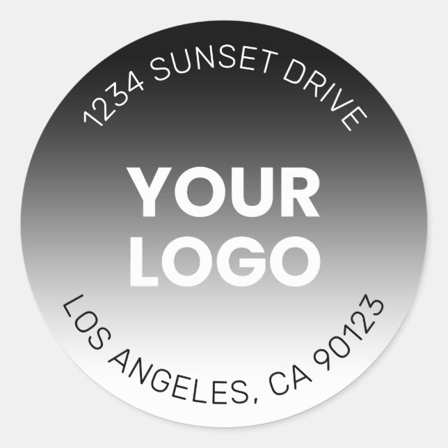Modern Editable Black White Gradient & Your Logo Classic Round Sticker (Front)