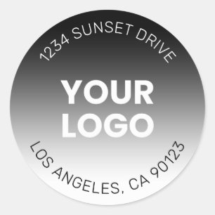 Modern Editable Black White Gradient & Your Logo Classic Round Sticker