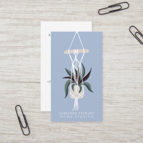 Modern editable blue house plant interior decor business card