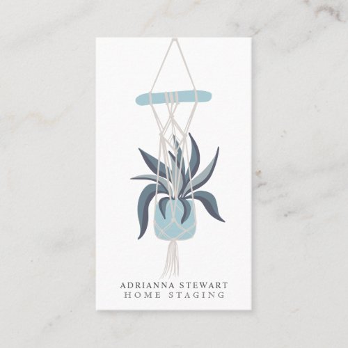 Modern editable blue house plant interior decor business card