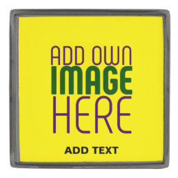 MODERN EDITABLE BRIGHT YELLOW IMAGE TEXT TEMPLATE GUNMETAL FINISH LAPEL PIN