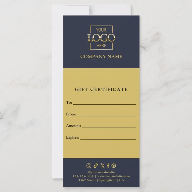 Modern Editable Business Logo Gift Certificate (Front)