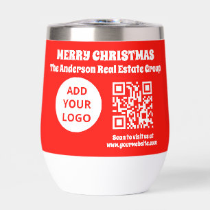 Modern Editable Business Logo QR Code Christmas Thermal Wine Tumbler