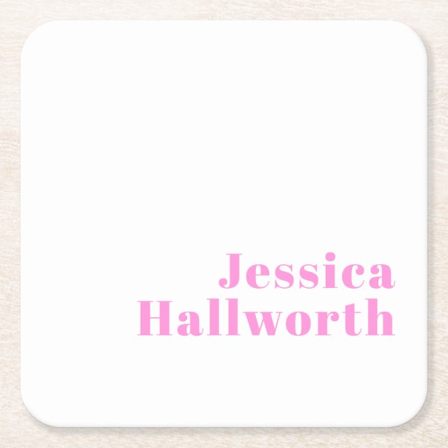 Modern Editable Business Name or First & Last Name Square Paper Coaster (Front)