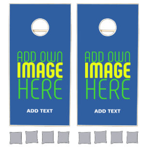 MODERN EDITABLE COBALT BLUE IMAGE TEXT TEMPLATE CORNHOLE SET