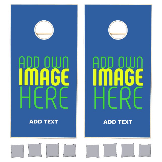 MODERN EDITABLE COBALT BLUE IMAGE TEXT TEMPLATE CORNHOLE SET (Set)