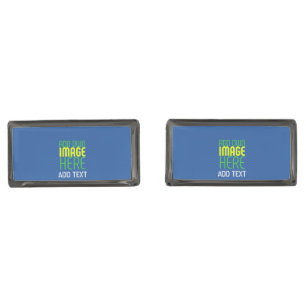 MODERN EDITABLE COBALT BLUE IMAGE TEXT TEMPLATE CUFFLINKS