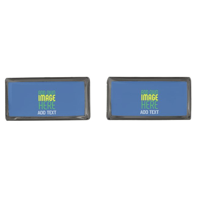 MODERN EDITABLE COBALT BLUE IMAGE TEXT TEMPLATE CUFFLINKS (Front)