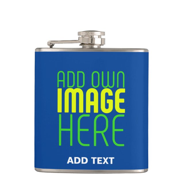 MODERN EDITABLE COBALT BLUE IMAGE TEXT TEMPLATE FLASK (Front)