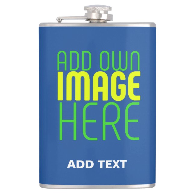 MODERN EDITABLE COBALT BLUE IMAGE TEXT TEMPLATE FLASK (Front)