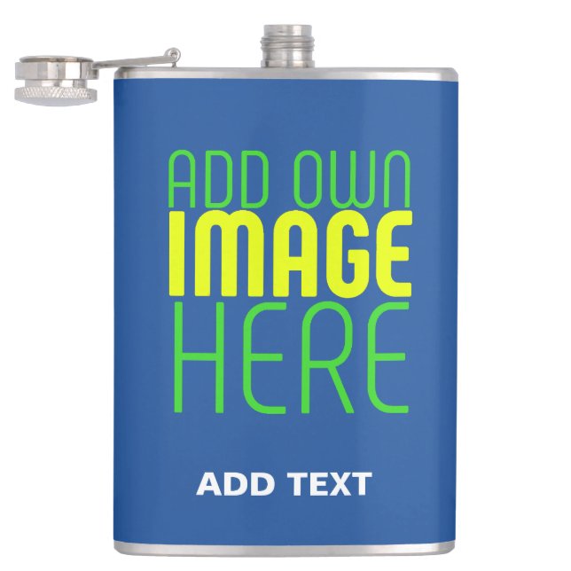 MODERN EDITABLE COBALT BLUE IMAGE TEXT TEMPLATE FLASK (Opened)