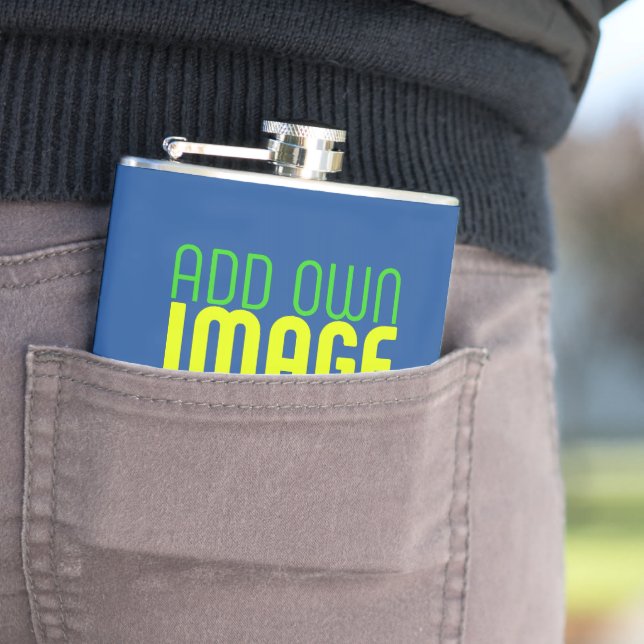 MODERN EDITABLE COBALT BLUE IMAGE TEXT TEMPLATE FLASK (In Situ)